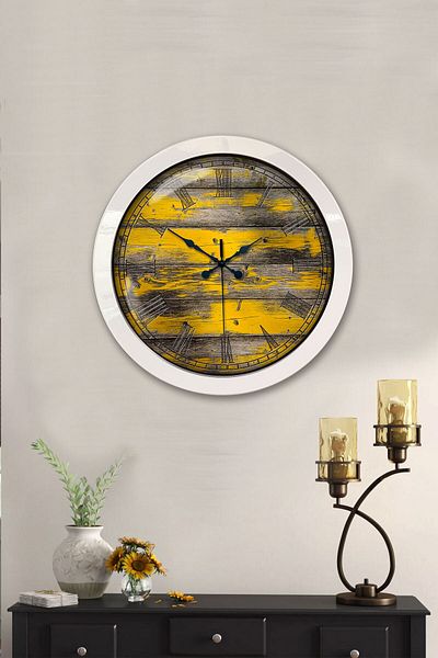 Kasva Concept 36 cm White Metal Natural Wood Wall Clock