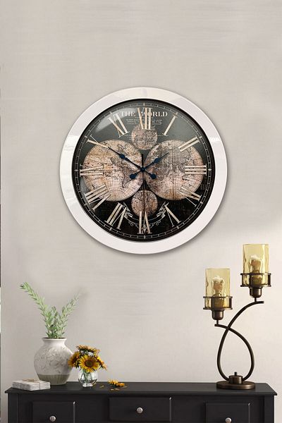 Kasva Concept 36 cm White Metal World Map Wall Clock