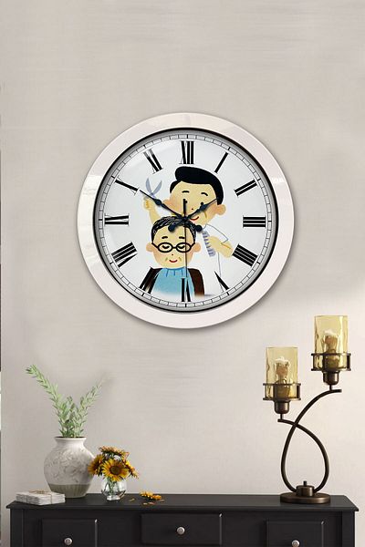 Kasva Concept Gift 36 cm White Metal Barber Wall Clock