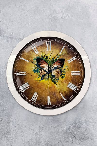 Kasva Concept Gift 36 cm White Metal Butterfly Wall Clock