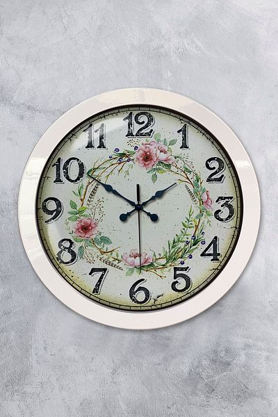 Kasva Concept Gift 36 cm White Metal Flower Crown Wall Clock
