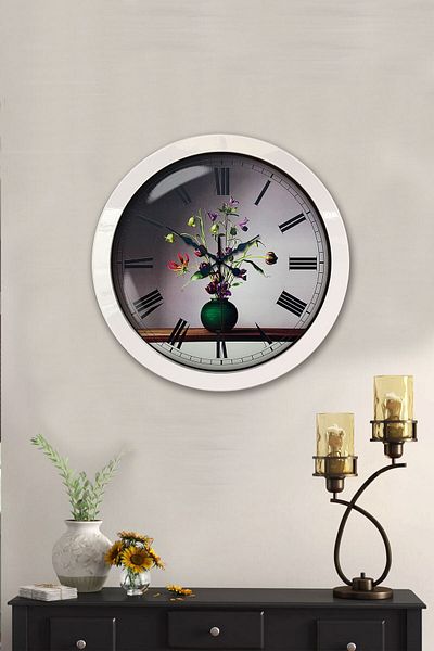 Kasva Concept Gift 36 cm White Metal Flower Wall Clock