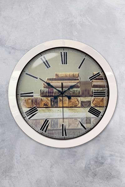 Kasva Concept Gift 36 Cm White Metal Book Wall Clock