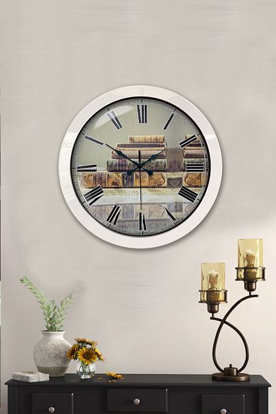 Kasva Concept Gift 36 Cm White Metal Book Wall Clock