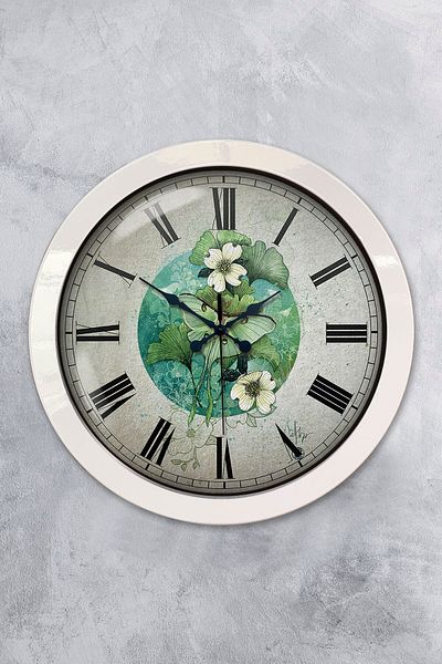 Kasva Concept Gift 36 cm White Metal Flower Wall Clock