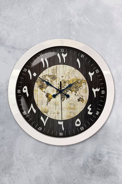 Kasva Concept Gift 36 cm White Metal Arabia Maps Wall Clock