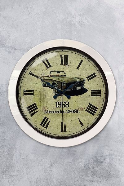 Kasva Concept 36 cm White Metal Antique Car Wall Clock