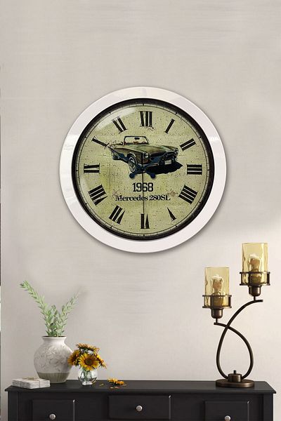 Kasva Concept 36 cm White Metal Antique Car Wall Clock