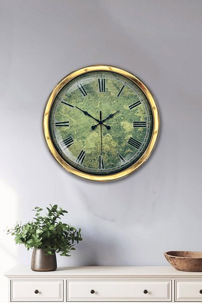 Kasva Concept Gift 40 cm Gold Metal Green Pattern Wall Clock