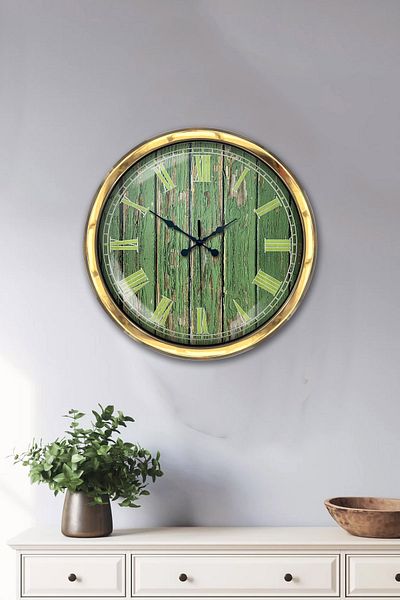 Kasva Concept 40 cm Gold Metal Green Pattern Wall Clock