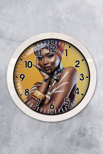 Kasva Concept Gift 36 cm White Metal African Woman Wall Clock