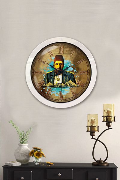 Kasva Concept 36 cm White Metal Abdulhamid Khan Wall Clock