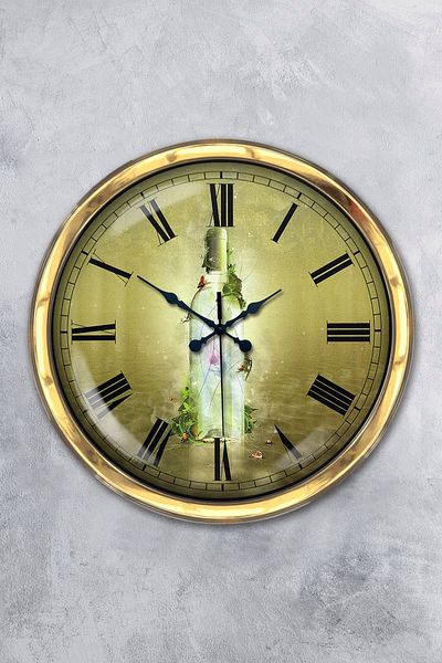 Kasva Concept Gift 40 cm Gold Metal Bottle Wall Clock
