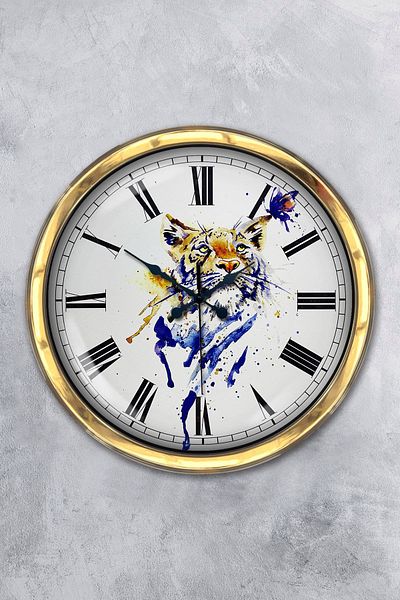 Kasva Concept Gift 40 cm Gold Metal Lynx Wall Clock