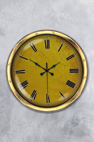 Kasva Concept Gift 40 Cm Gold Metal Yellow Wall Clock