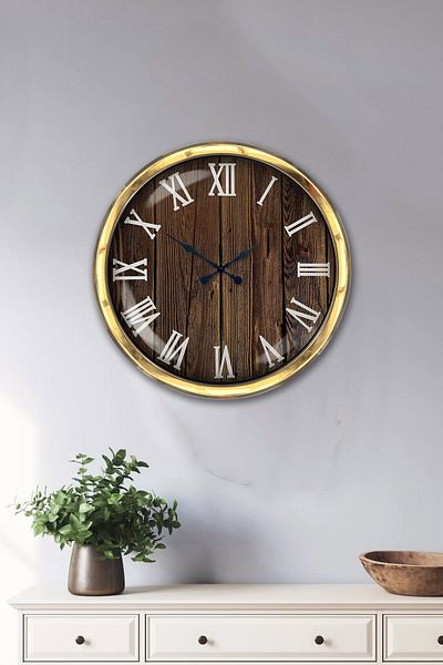 Kasva Concept Gift 40 cm Gold Metal Wood Wall Clock