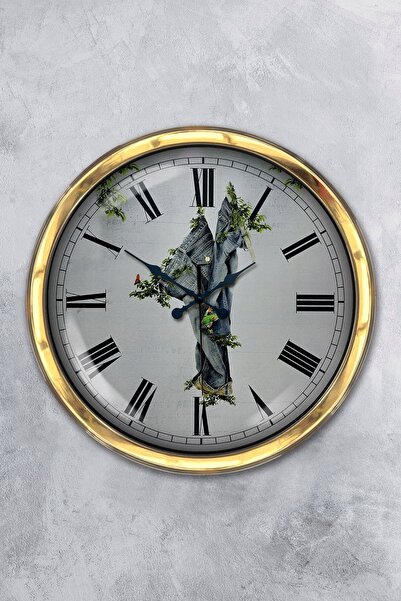 Platin Saat هدية ساعة حائط من القماش المعدني الذهبي مقاس 40 سم