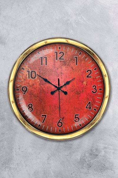 Kasva Concept 40 cm Gold Metal Retro Red Wall Clock