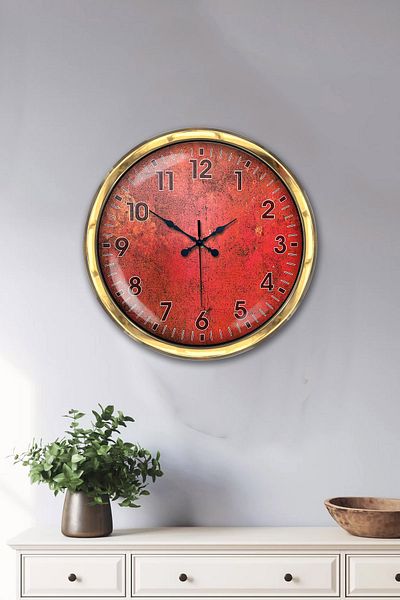 Kasva Concept 40 cm Gold Metal Retro Red Wall Clock