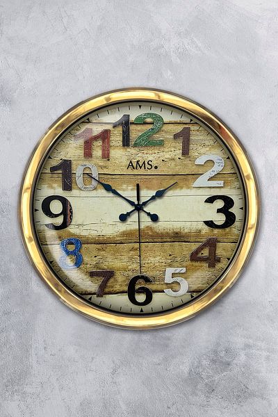 Kasva Concept Ceas de perete cu numere colorate din metal auriu de 40 cm