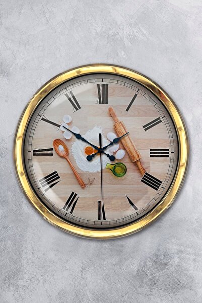 Genel Markalar Hediyelik 40 Cm Gold Metal Mutfak Duvar Saati