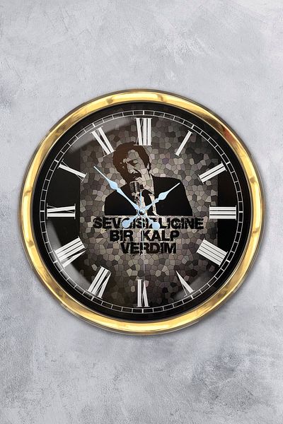 Kasva Concept Gift 40 cm Gold Metal Müslüm Gürses Wall Clock