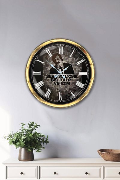 Kasva Concept Gift 40 cm Gold Metal Müslüm Gürses Wall Clock