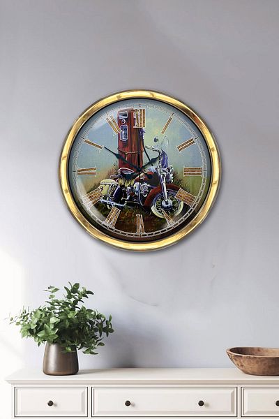 Kasva Concept Gift 40 cm Gold Metal Motorcycle Wall Clock