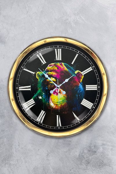 Kasva Concept Gift 40 cm Gold Metal Monkey Wall Clock