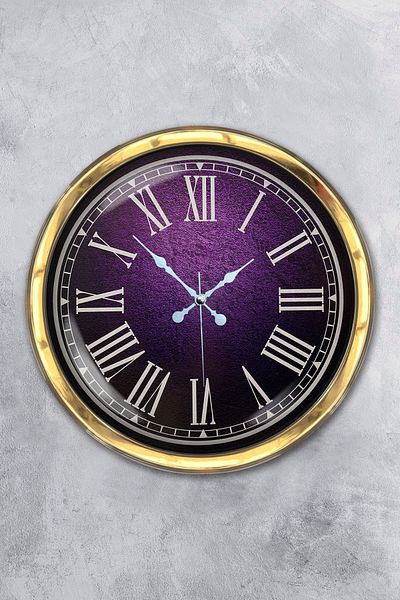 Kasva Concept Gift 40 cm Gold Metal Purple Wall Clock