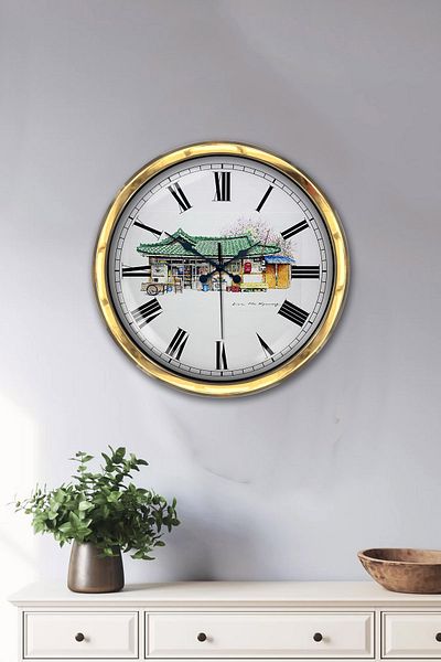 Kasva Concept 40 cm Gold Metal Village Grocery Wall Clock