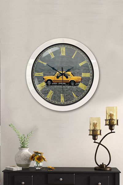 Kasva Concept Gift 36 cm White Metal Car Wall Clock