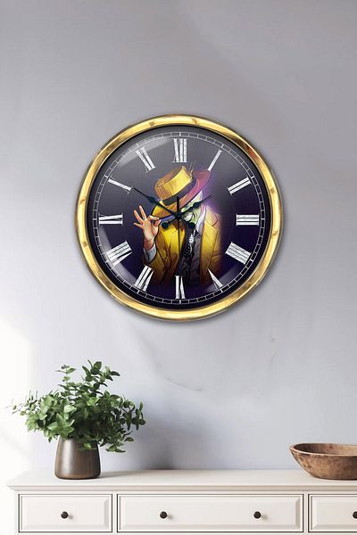 Kasva Concept Gift 40 cm Gold Metal Mask Wall Clock
