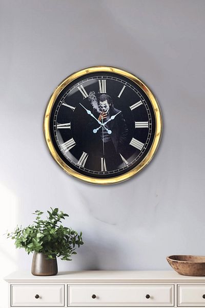 Kasva Concept Gift 40 cm Gold Metal Joker Wall Clock
