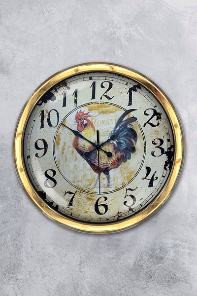 Kasva Concept Gift 40 cm Gold Metal Rooster Wall Clock