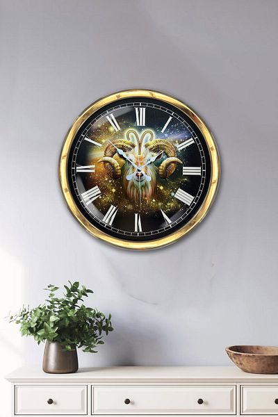 Kasva Concept 40 cm Gold Metal Aries Zodiac Wall Clock