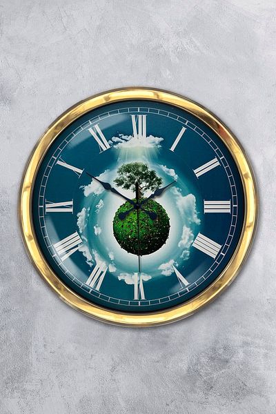Kasva Concept Gift 40 cm Gold Metal Climate Themed Wall Clock Decor