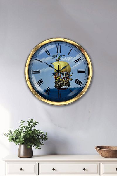 Kasva Concept Δώρο 40 εκ. Χρυσό Μεταλλικό Πειρατικό Τουριστικό Ρολόι τοίχου Διακόσμηση