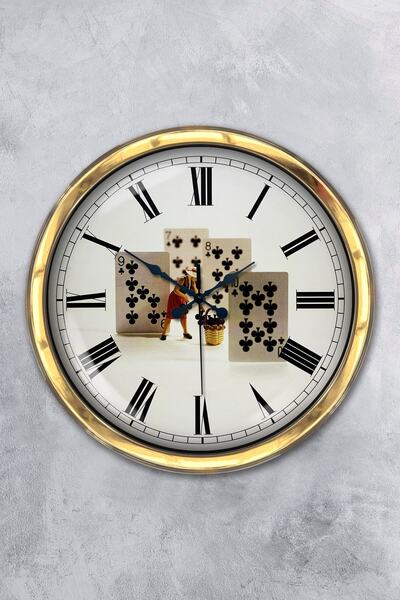 Platin Saat Δώρο 40 εκ. Χρυσό Μεταλλικό Ρολόι Τοίχου Παιγνιόχαρτο
