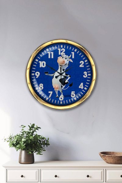 Kasva Concept Δώρο 40 εκ. Χρυσό Μεταλλικό Ρολόι Τοίχου Αγελάδας