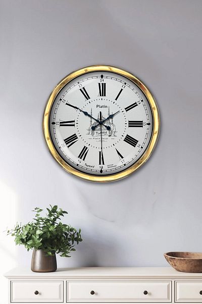 Kasva Concept Gift 40 cm Gold Metal Istanbul Wall Clock