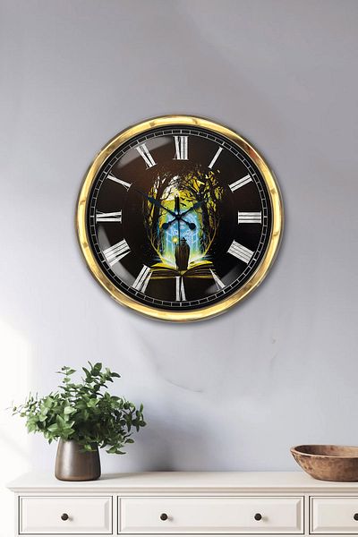 Kasva Concept Gift 40 cm Gold Metal Book - Human Wall Clock Clock