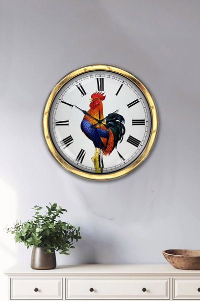 Kasva Concept Δώρο 40 εκ. Χρυσό Μεταλλικό Ρολόι Τοίχου Κόκορα