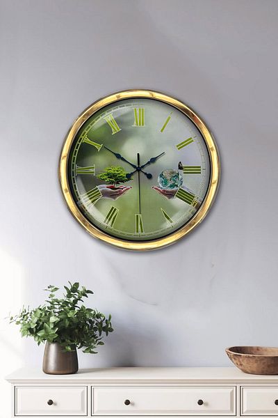 Kasva Concept Δώρο 40 εκ. Χρυσό Μεταλλικό Ρολόι Τοίχου με θέμα τον κλίμα