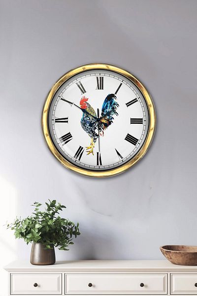 Kasva Concept Δώρο 40 εκ. Χρυσό Μεταλλικό Ρολόι Τοίχου Κόκορα