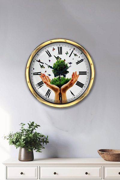 Kasva Concept Δώρο 40 εκ. Χρυσό Μεταλλικό Ρολόι Τοίχου με θέμα τον κλίμα