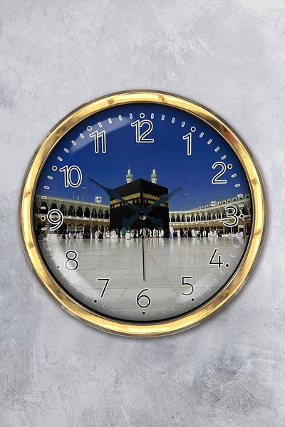 Kasva Concept Δώρο 40 εκ. Χρυσό Μεταλλικό Ρολόι Τοίχου Kaaba