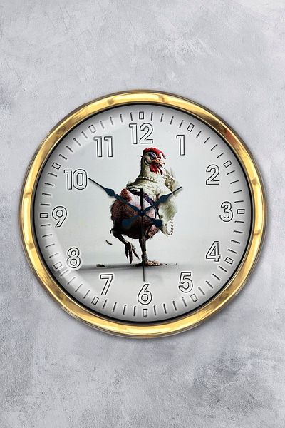 Kasva Concept Gift 40 cm Gold Metal Rooster Wall Clock