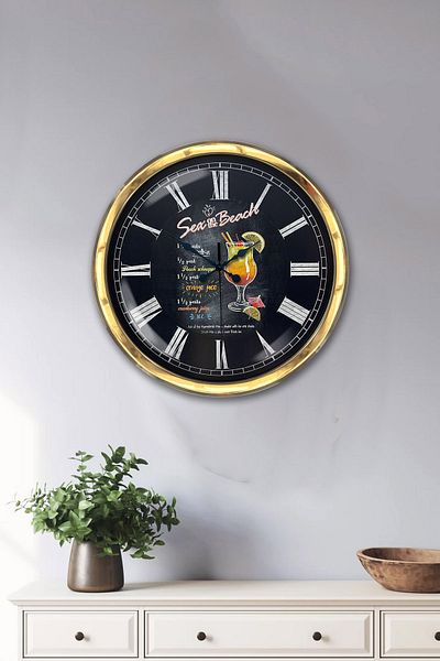 Kasva Concept Gift 40 cm Gold Metal Cafe Beverage Wall Clock Clock