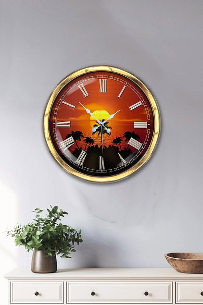 Kasva Concept Δώρο 40 εκ. Χρυσό Μεταλλικό Ρολόι Τοίχου Sunset